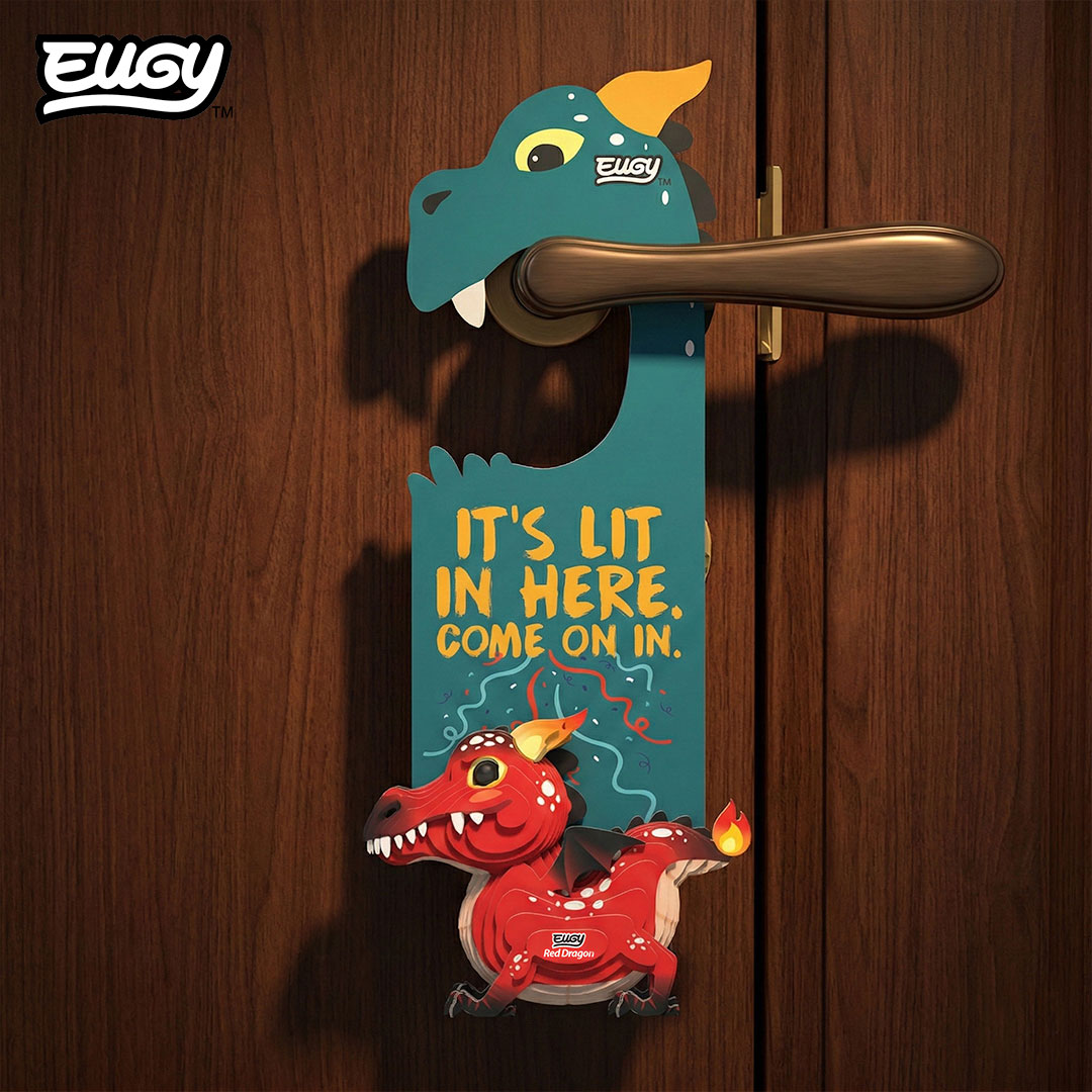 Maquette 3D EUGY D085 Accroche-porte Dragon rouge – mise en scène – photographie 2