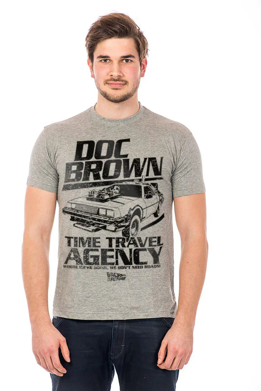 Doc Brown Time Travel Agency T-Shirt – Grau