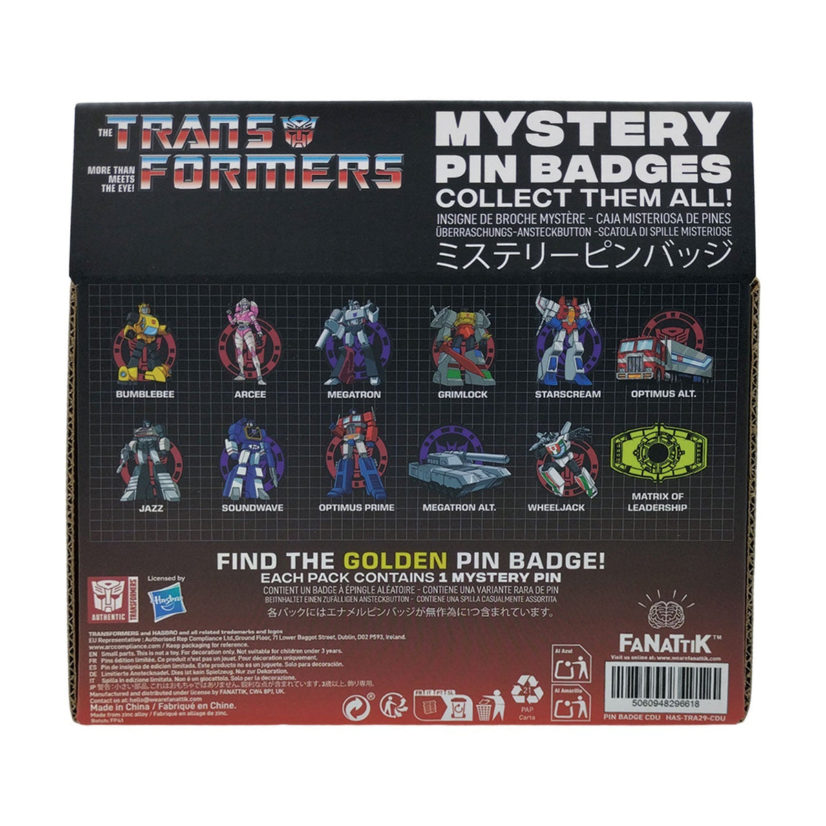 Display de 12 blind boxes Transformers - pin’s mystère - présentoir arrière