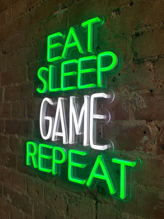 Eat Sleep Game Repeat Neon Wandschild