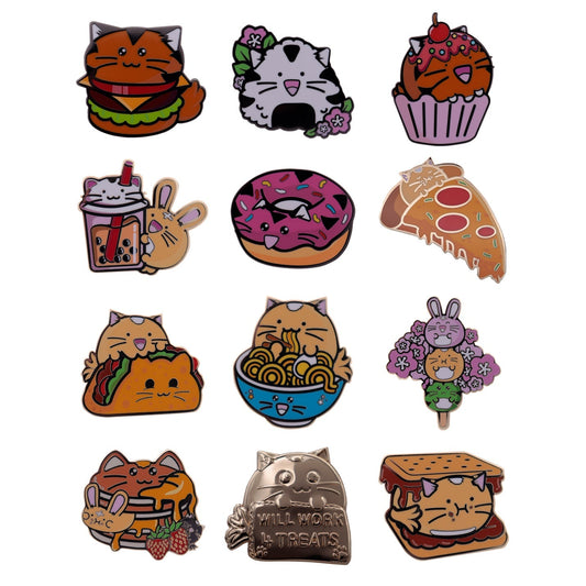Display de 12 blind boxes Fuzzballs - pin’s mystère - ensemble des pin’s