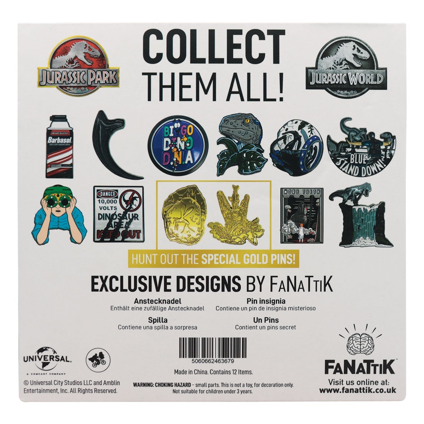 Display de 12 blind boxes Jurassic Park & Jurassic World - pin’s mystère - présentoir arrière