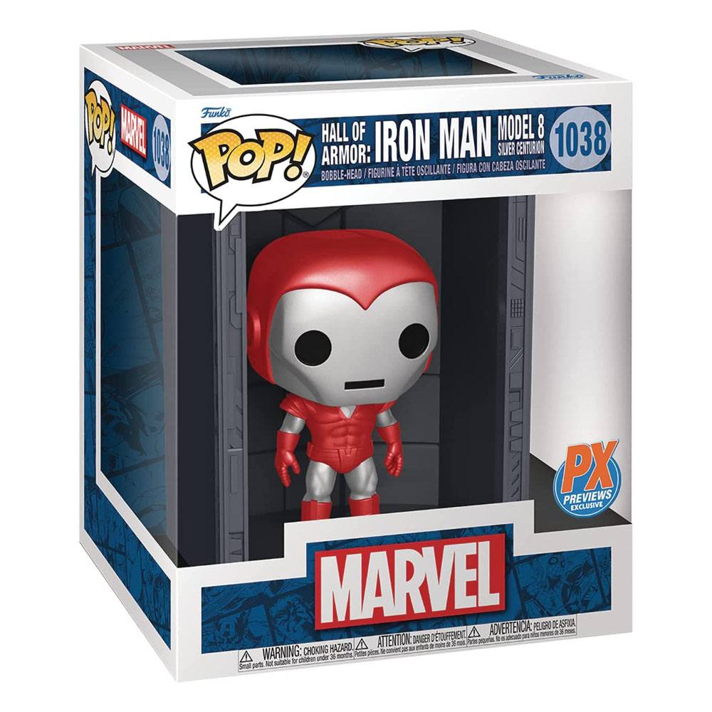 marvel pop deluxe hall of armor iron man model 8 silver centurion px exclusive