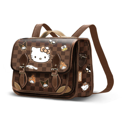 Sac à Bandoulière-Sac à Dos Satchel Hello Kitty « Squares » – Brun
