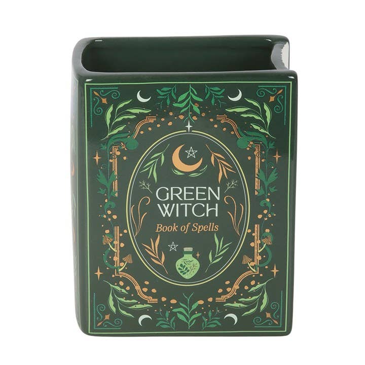 Green witch book-shaped vase