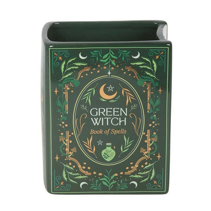 Green witch book-shaped vase