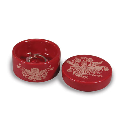William Morris Ceramic Jewelry Box - Strawberry Thief Raspberry