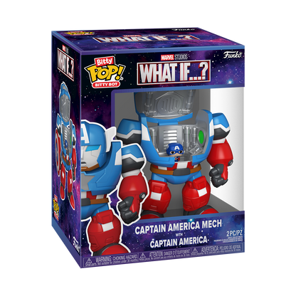 Bitty Pop! Bitty Bot Captain America Mech with Captain America – packaging officiel Funko
