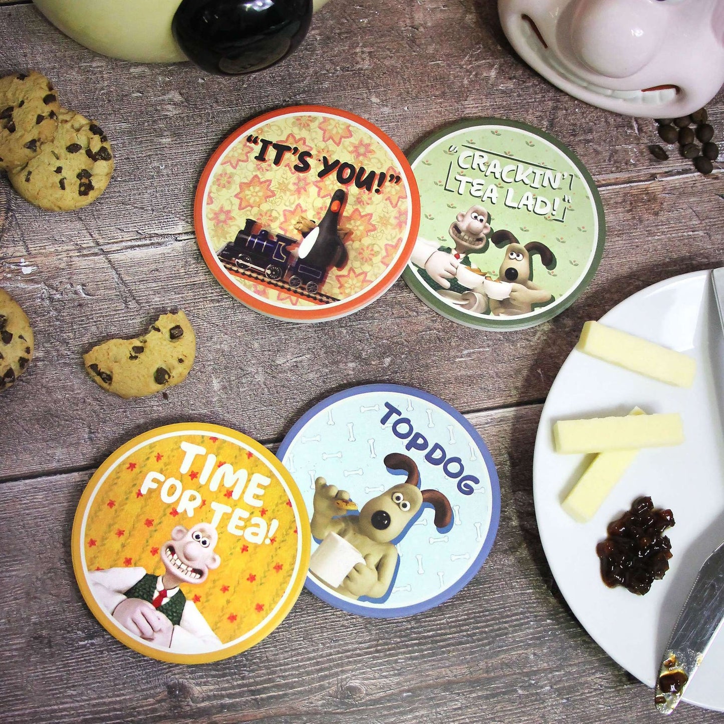 Lot de 4 sous-verres en céramique Wallace & Gromit