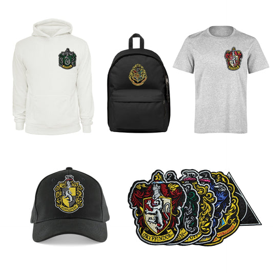 Set mit 6 Deluxe-Aufnähern: Hogwarts-Häuser und Heiligtümer des Todes