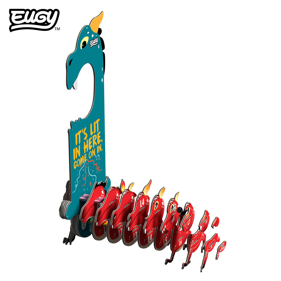 Maquette 3D EUGY D085 Accroche-porte Dragon rouge – pièces avant assemblage