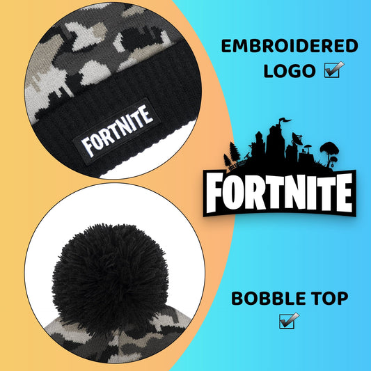 Mütze und Schal Set – Fortnite Set – Grau Camo