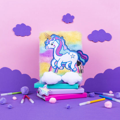 Carnet en peluche – licorne arc-en-ciel