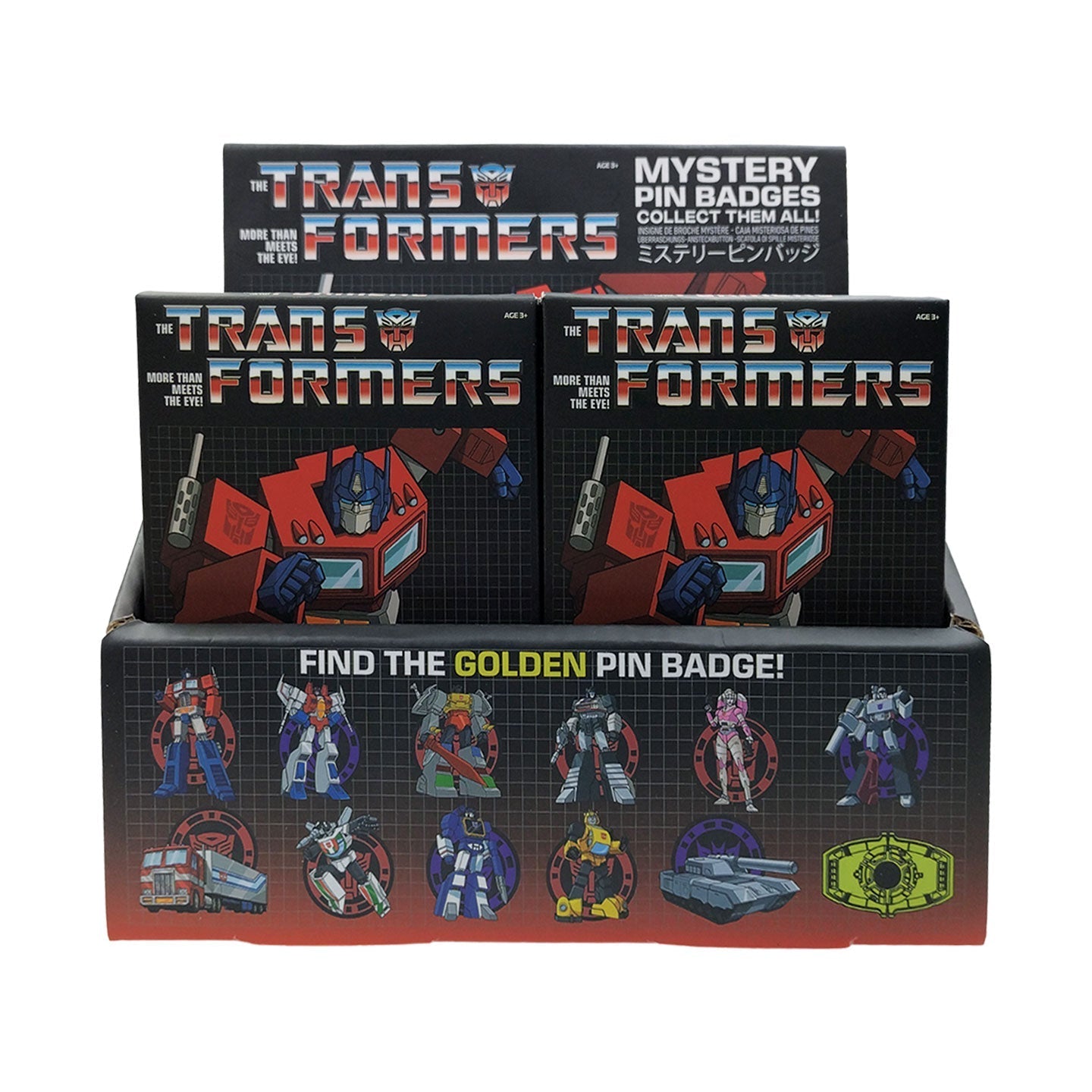 Display de 12 blind boxes Transformers - pin’s mystère - présentoir avant