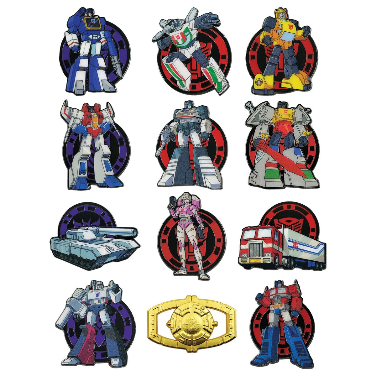 Display de 12 blind boxes Transformers - pin’s mystère - ensemble des pin’s