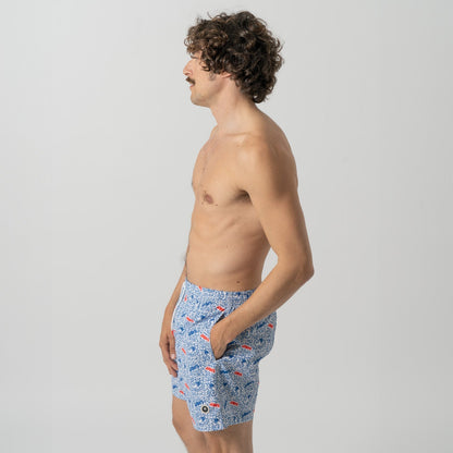 Jaws Swim Shorts - White Blue