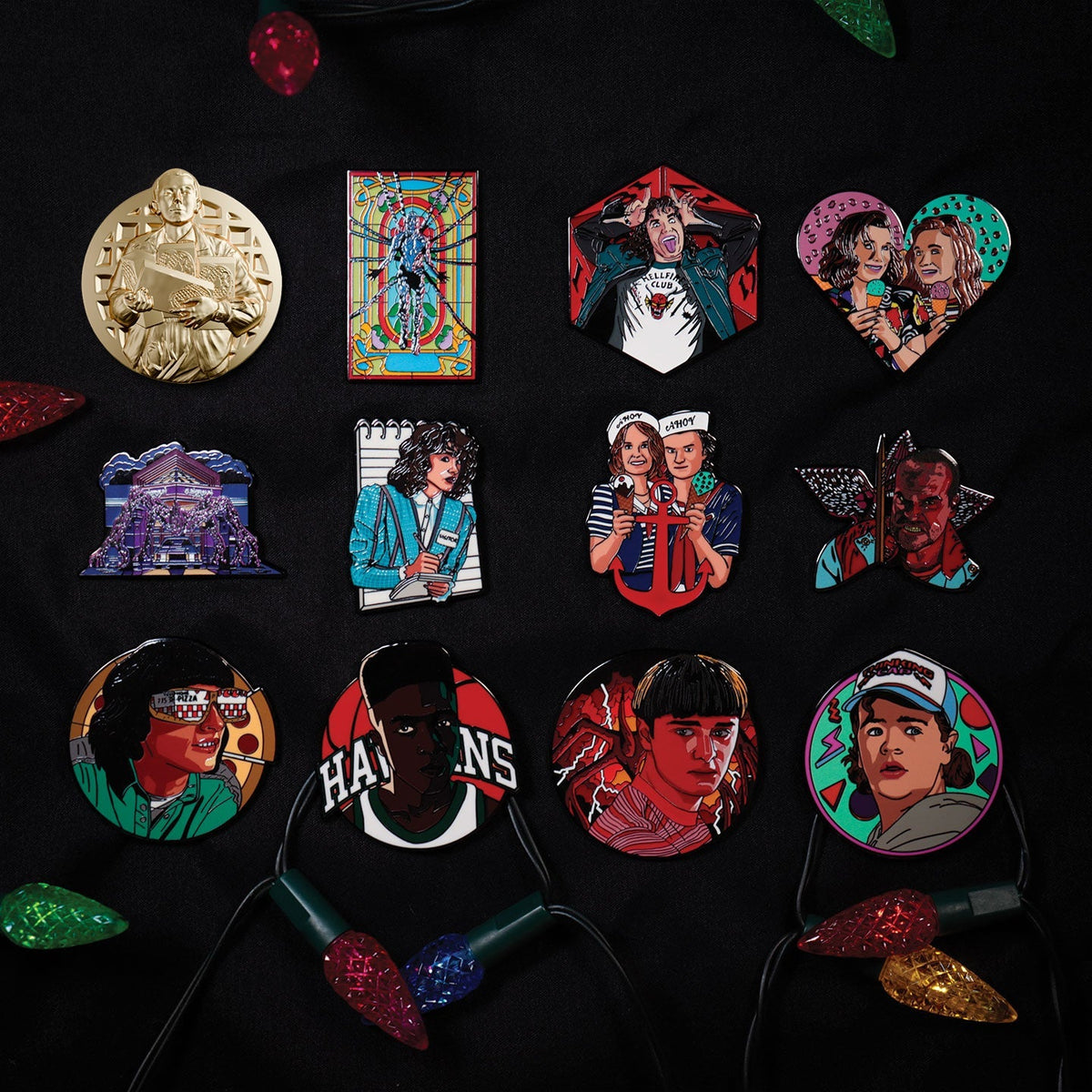 Display de 12 blind boxes Stranger Things - pin’s mystère - mise en situation 1