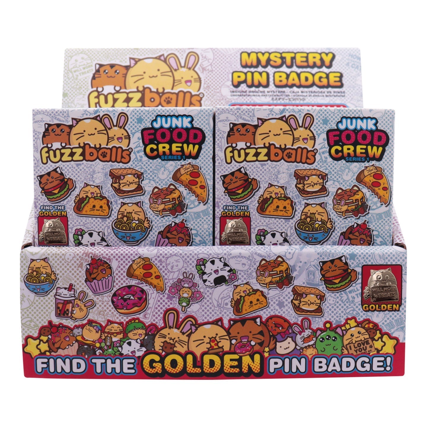 Display de 12 blind boxes Fuzzballs - pin’s mystère - présentoir avant