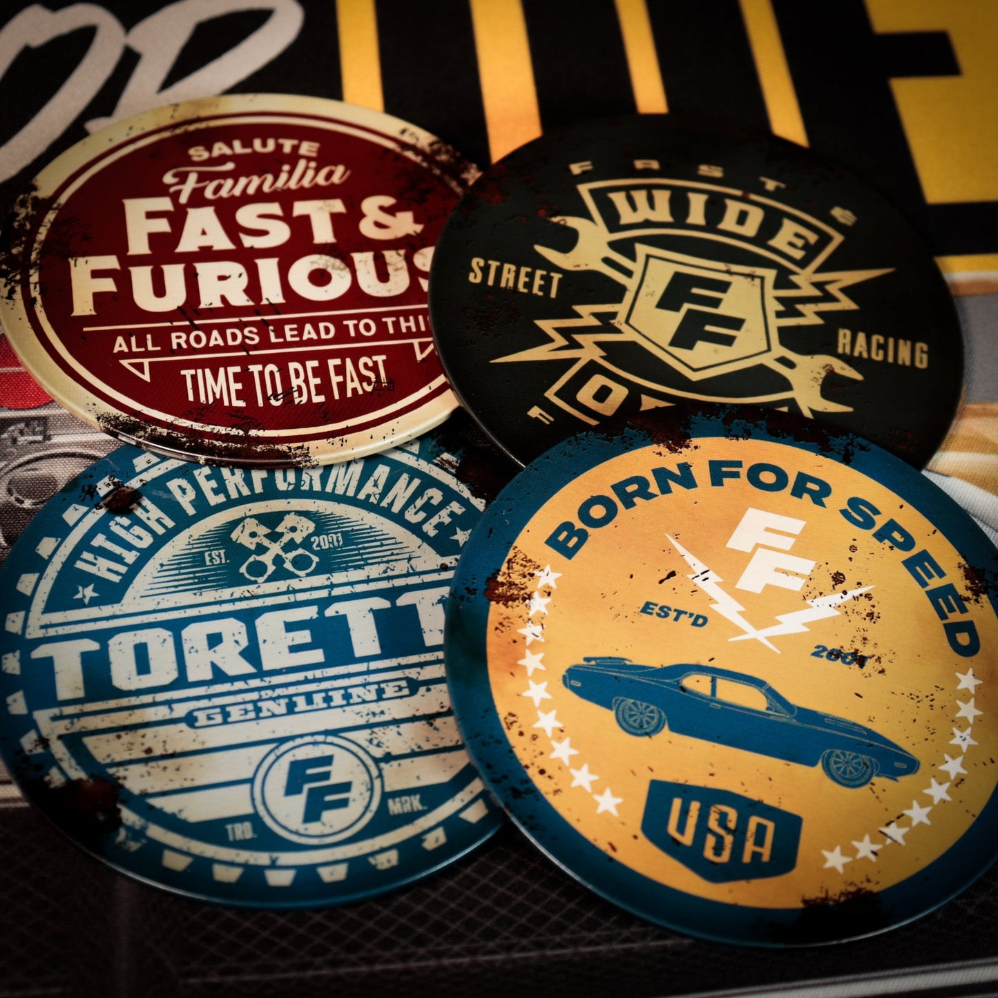 Sous-verres Fast & Furious - 4 Vintage Style