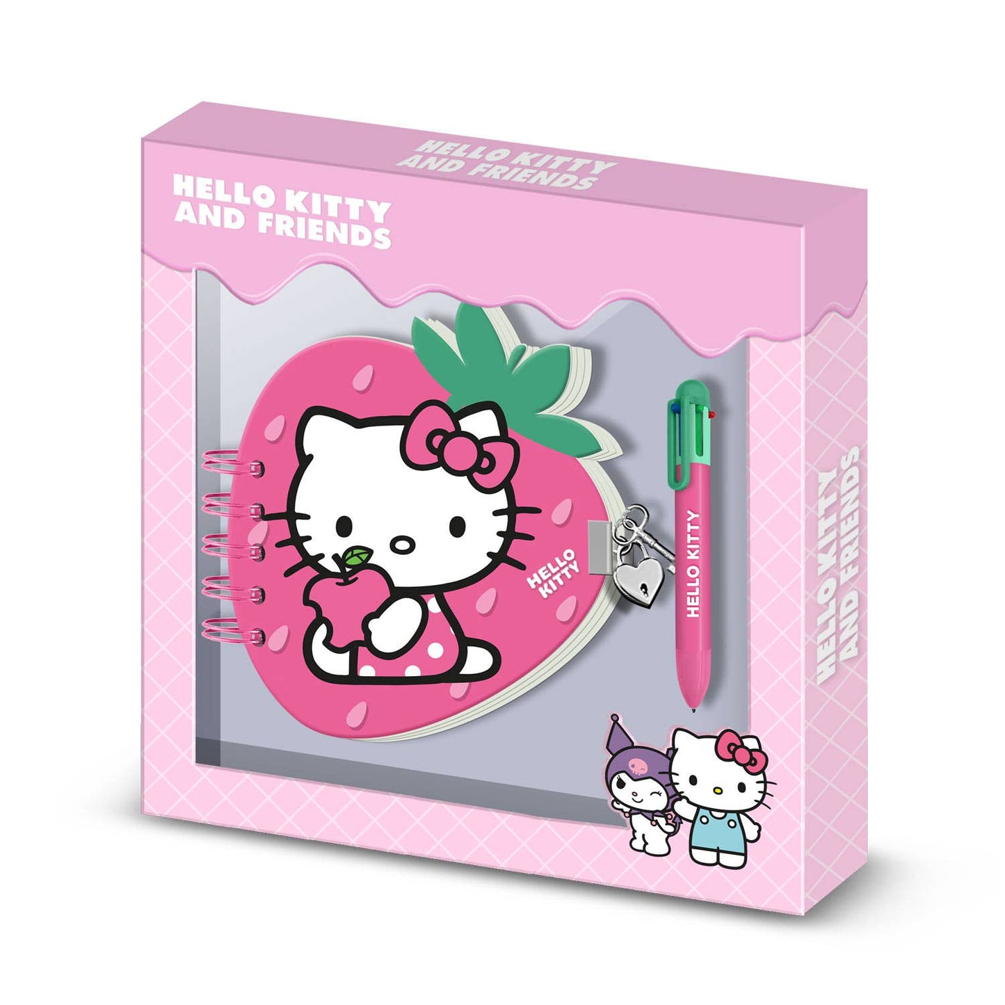 Pack Journal Fraise +Stylo 6 Couleurs Hello Kitty - Fraise