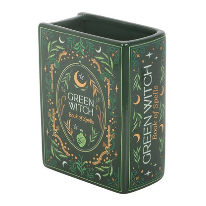 Green witch book-shaped vase
