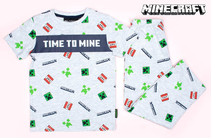 Minecraft Pyjama Short Sleeve – 'Time to Mine' gris