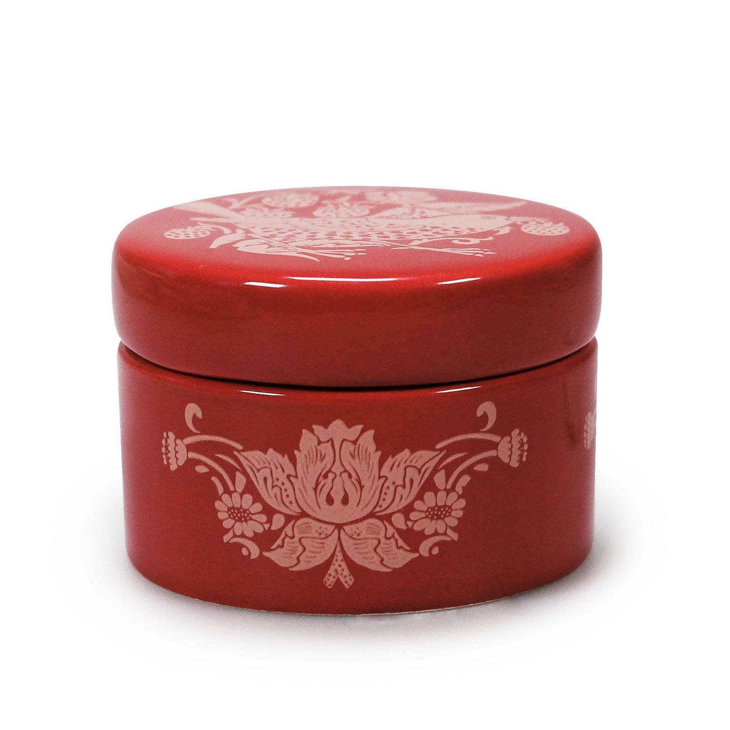 William Morris Ceramic Jewelry Box - Strawberry Thief Raspberry