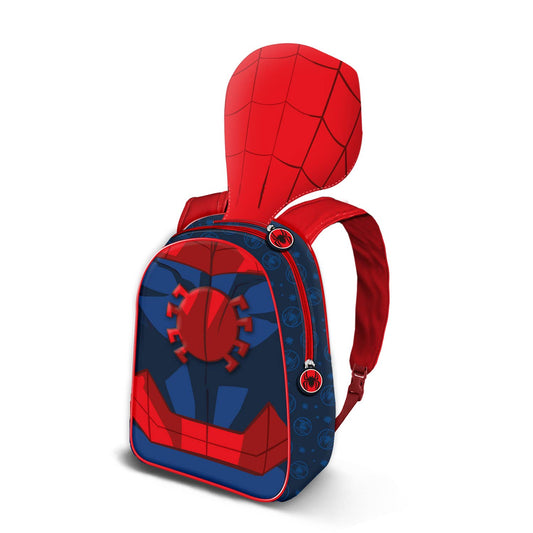 Marvel Spiderman Red Backpack for Kids with Integrated Costume Hood