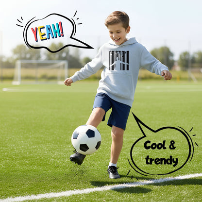 Sweat à capuche football – Fringoo gaming gris for Boys Cotton Rich Soft Hooded – Cristiano gris