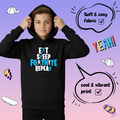 Sweat à capuche gymnastique – Fringoo gaming noir for Boys Cotton Rich Soft Hooded – Eat Fortnite noir