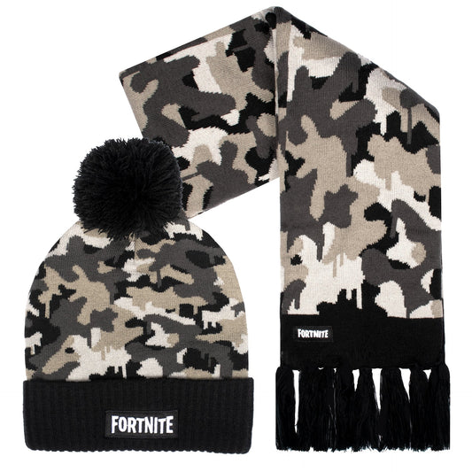 Mütze und Schal Set – Fortnite Set – Grau Camo