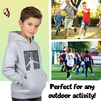 Sweat à capuche football – Fringoo gaming gris for Boys Cotton Rich Soft Hooded – Cristiano gris