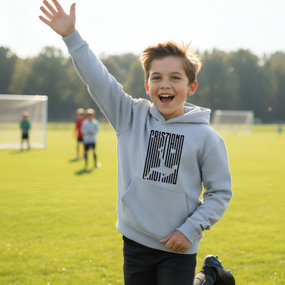 Sweat à capuche football – Fringoo gaming gris for Boys Cotton Rich Soft Hooded – Cristiano Kick gris