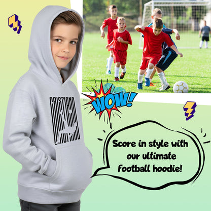 Sweat à capuche football – Fringoo gaming gris for Boys Cotton Rich Soft Hooded – Cristiano Kick gris