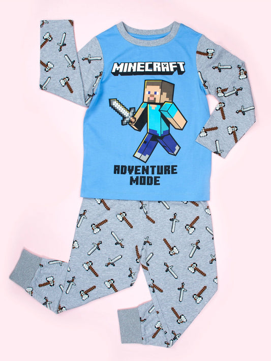 Schlafanzug Minecraft – blau & grau