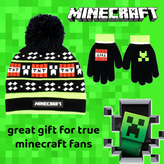 Mütze und Handschuhe – Minecraft Set – schwarz TNT