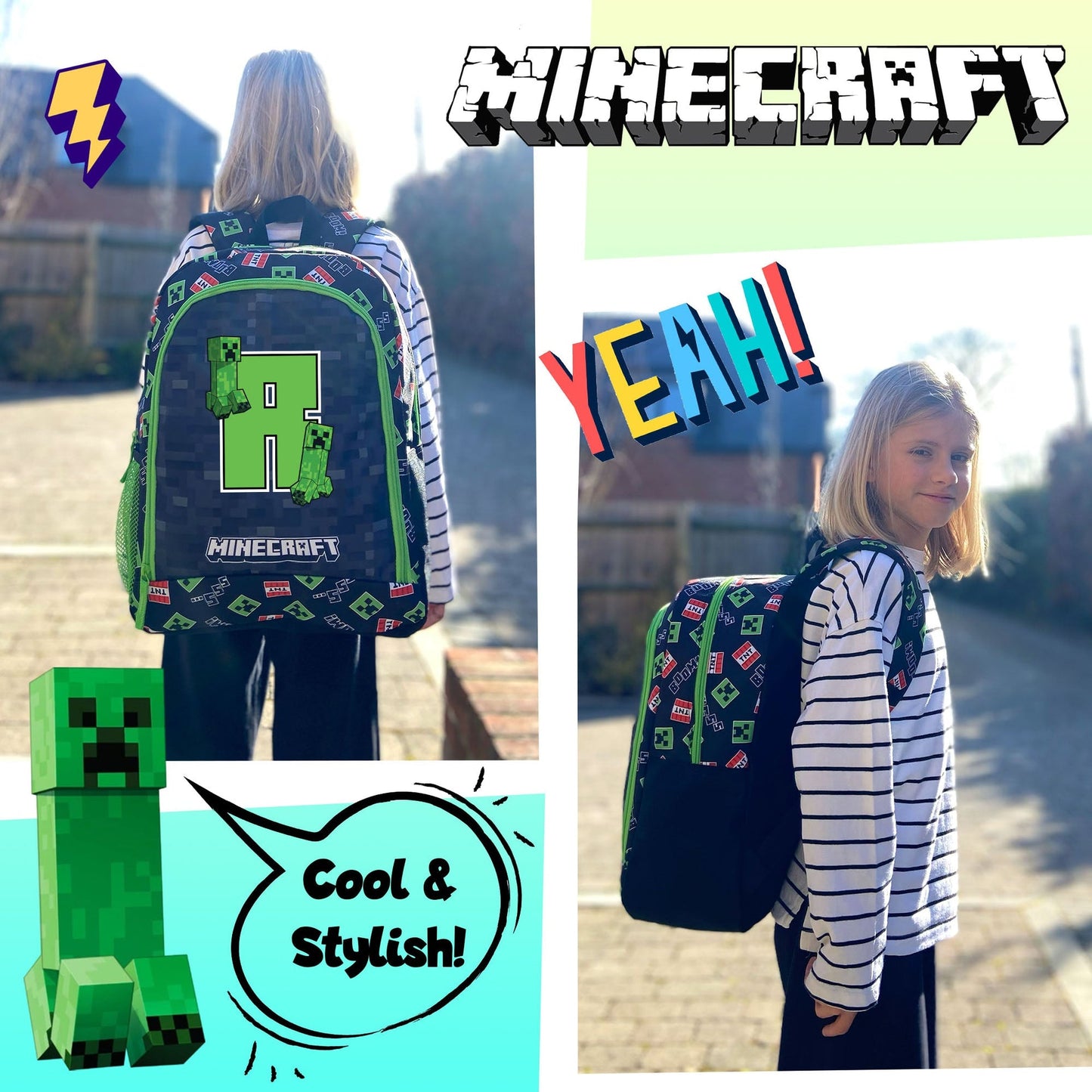 Sac à cordon avec bandoulière – Minecraft – Official Bag with Your Child's initial