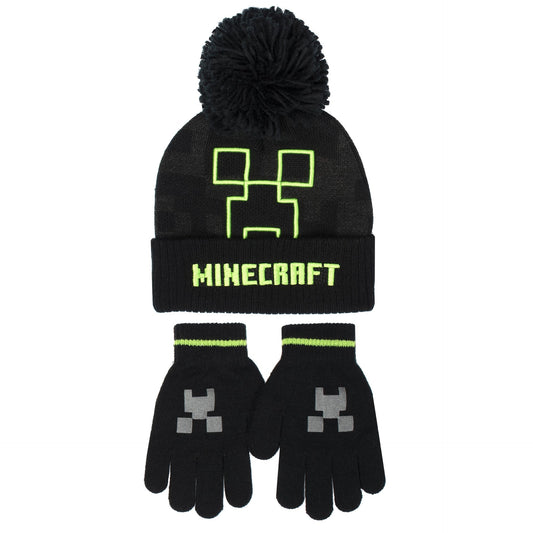 Mütze und Handschuhe Set – Minecraft Set – Grau Creeper