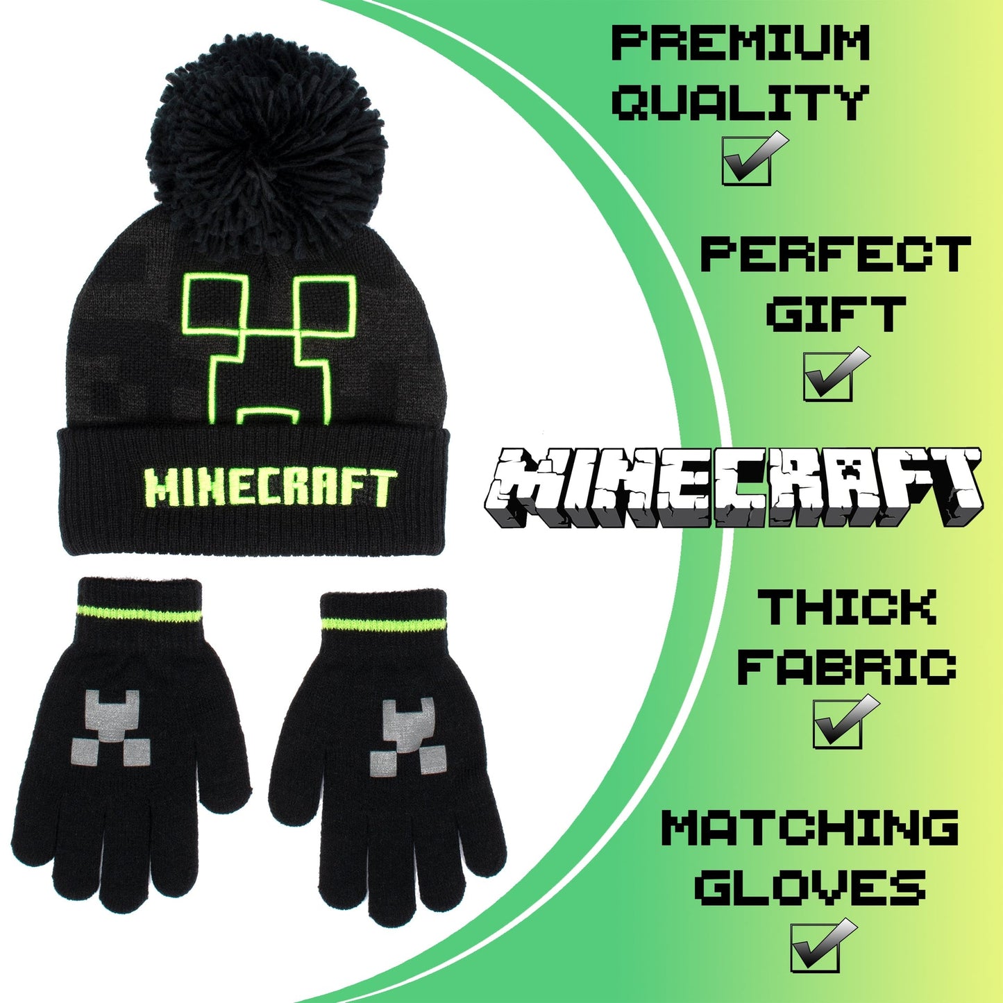 Minecraft Hat & Gloves Set – gris Creeper