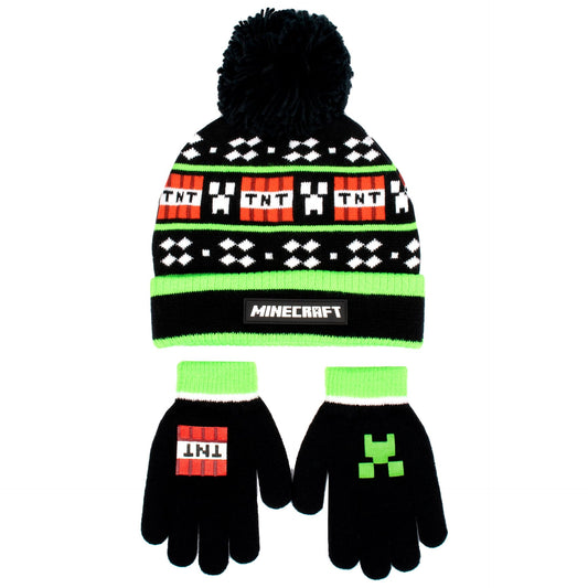 Mütze und Handschuhe – Minecraft Set – schwarz TNT