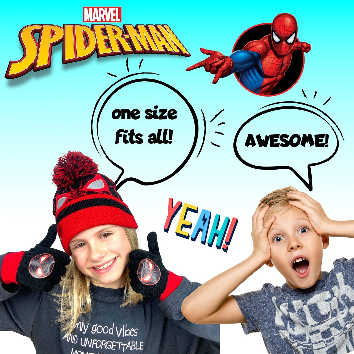 Ensemble bonnet et gants – Marvel Spider-Man Winter Set for Boys