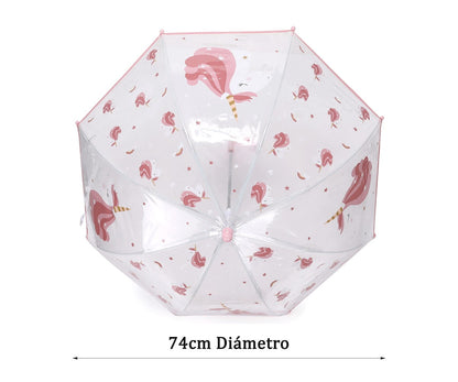 Parapluie transparent Tutete Licorne Magique — vue du diamètre ouvert 74 cm