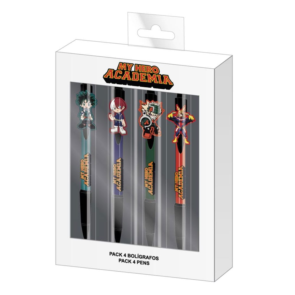 Packung mit 4 Charakter-Kugelschreibern: My Hero Academia